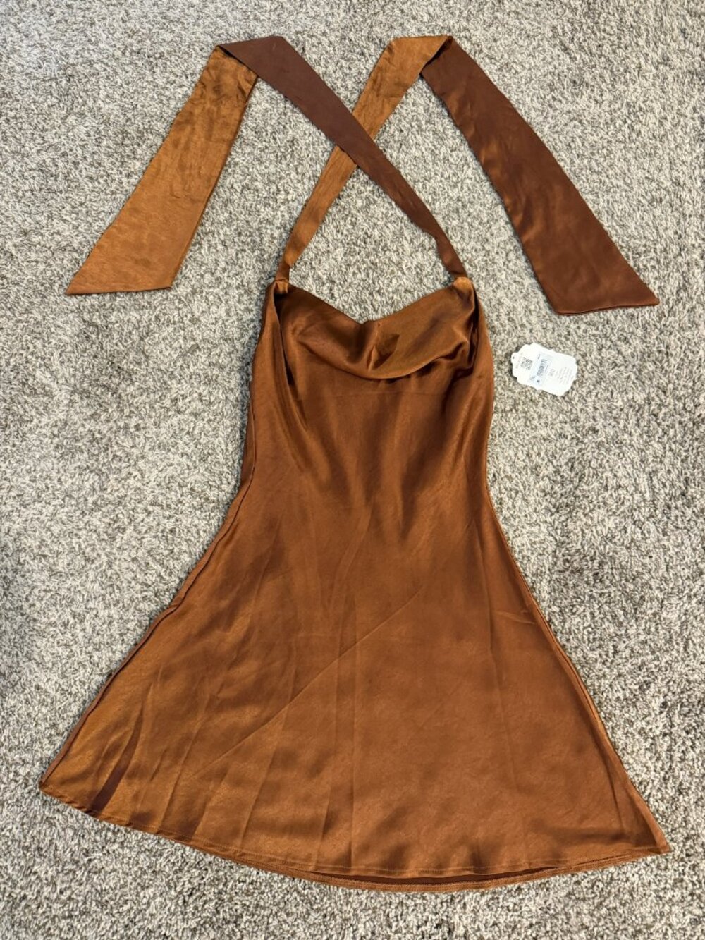 Altar'd State Copper Satin Cowl Neck Halter Mini Dress Open Back | Size S